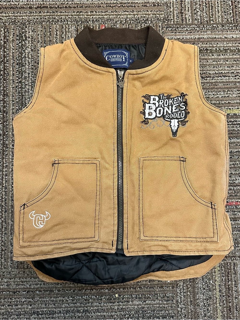 Cowboy Hardware Broken Bones Rodeo embroidered canvas vest Youth M